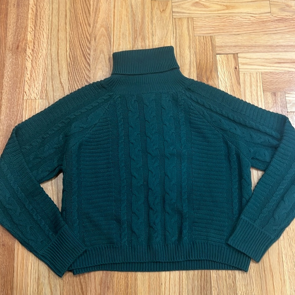 Lulu's Dark Green Cable Knit Turtleneck Sweater